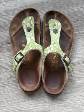 Papillio Light Green Floral Leather Thong Sandals